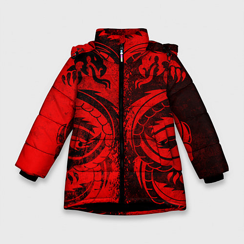 Зимняя куртка для девочки BLACK RED DRAGONS TATOO / 3D-Черный – фото 1