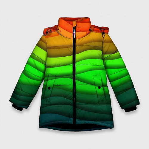 Зимняя куртка для девочки Цветные волны / 3D-Черный – фото 1