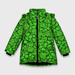 Куртка зимняя для девочки Зелёный клевер, цвет: 3D-черный