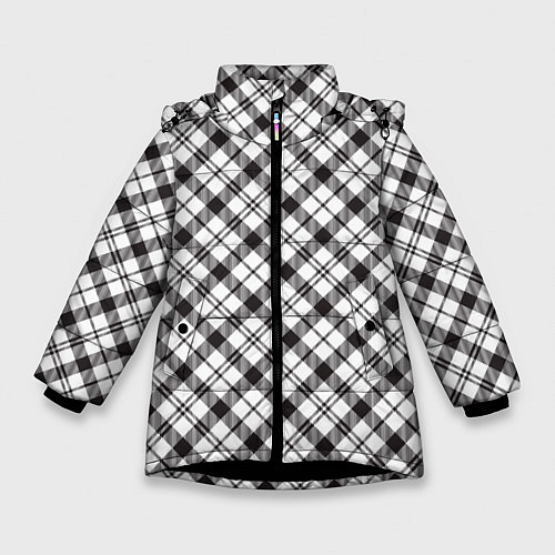 Зимняя куртка для девочки Чб текстура в клетку / 3D-Черный – фото 1