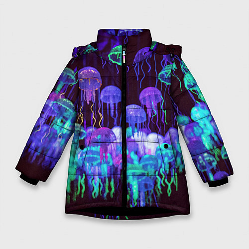 Зимняя куртка для девочки Неоновые медузы / 3D-Черный – фото 1