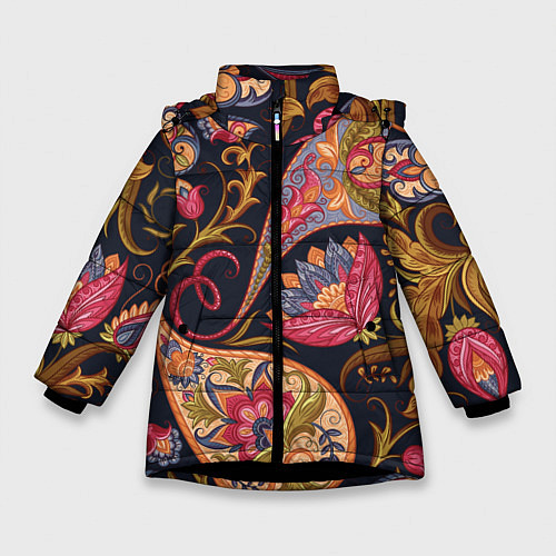 Зимняя куртка для девочки РОСПИСЬ ЦВЕТАМИ / 3D-Черный – фото 1