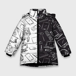 Куртка зимняя для девочки Гаджеты, цвет: 3D-черный