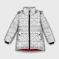 Куртка зимняя для девочки Русские народные узоры, цвет: 3D-красный
