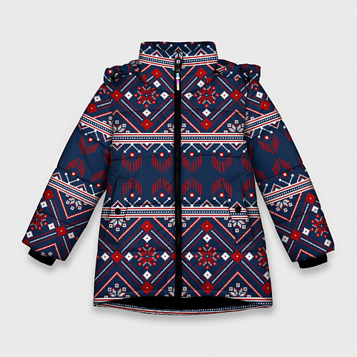 Зимняя куртка для девочки Русские народные узоры / 3D-Черный – фото 1