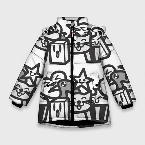 Зимняя куртка для девочки Чёрно-белые дудлы / 3D-Черный – фото 1