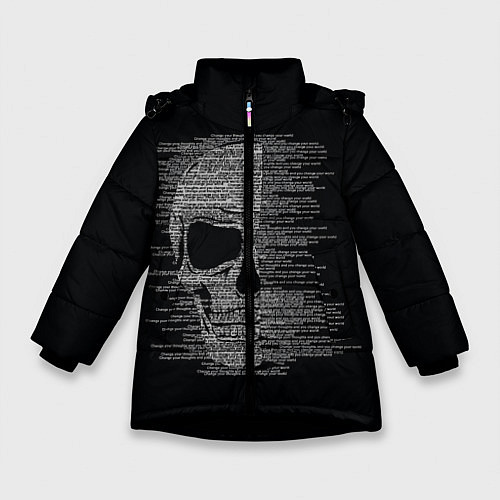 Зимняя куртка для девочки Череп из текста / 3D-Черный – фото 1
