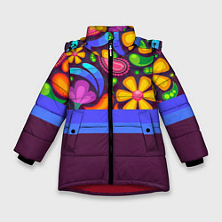 Куртка зимняя для девочки Мультяшные Цветы, цвет: 3D-красный