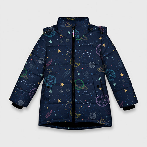 Зимняя куртка для девочки Созвездия / 3D-Черный – фото 1