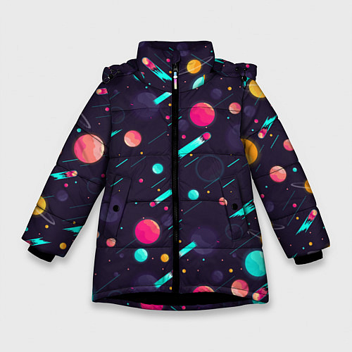 Зимняя куртка для девочки Космические движения комет / 3D-Черный – фото 1