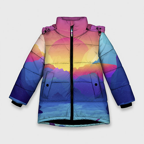 Зимняя куртка для девочки Красочные Горы / 3D-Черный – фото 1