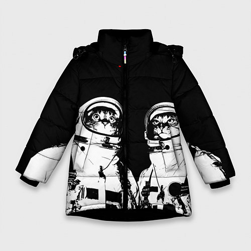 Зимняя куртка для девочки Коты Космонавты / 3D-Черный – фото 1