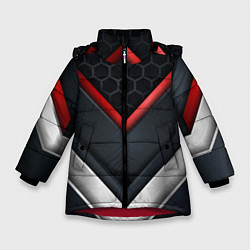 Куртка зимняя для девочки 3D СОТЫ Металлические вставки, цвет: 3D-красный