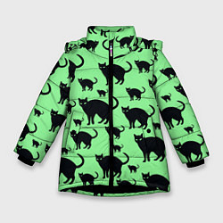 Куртка зимняя для девочки Кошачий фон, цвет: 3D-черный