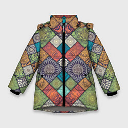 Куртка зимняя для девочки ЛОСКУТНАЯ ВЫШИВКА, цвет: 3D-светло-серый