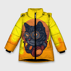 Куртка зимняя для девочки D j Cat Кот диджей, цвет: 3D-черный