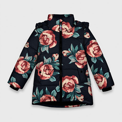 Зимняя куртка для девочки Розы / 3D-Черный – фото 1