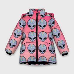 Куртка зимняя для девочки Гламурные пришельцы, цвет: 3D-черный