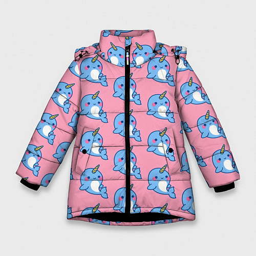 Зимняя куртка для девочки Дельфинчики Единорожки / 3D-Черный – фото 1