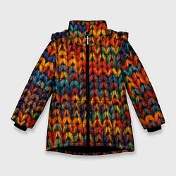 Куртка зимняя для девочки Радужная вязка, цвет: 3D-черный