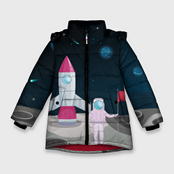Куртка зимняя для девочки Астронавт покоряет космос, цвет: 3D-красный