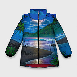 Куртка зимняя для девочки Гавайский пейзаж, цвет: 3D-красный