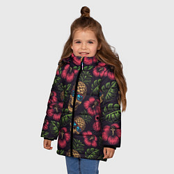 Куртка зимняя для девочки Ананасовый череп, цвет: 3D-черный — фото 2