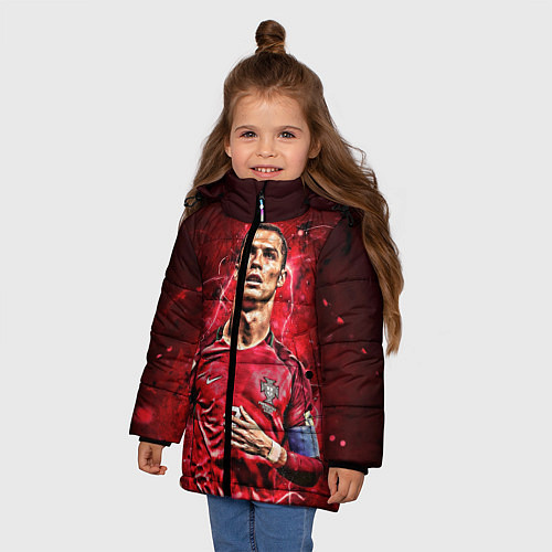 Зимняя куртка для девочки Cristiano Ronaldo Portugal / 3D-Красный – фото 3