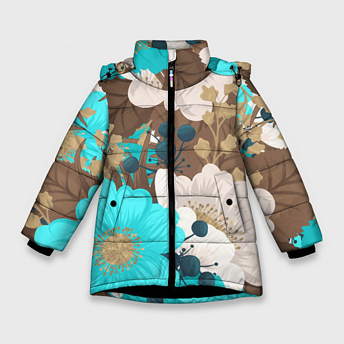 Зимняя куртка для девочки Красивые цвеТы / 3D-Черный – фото 1