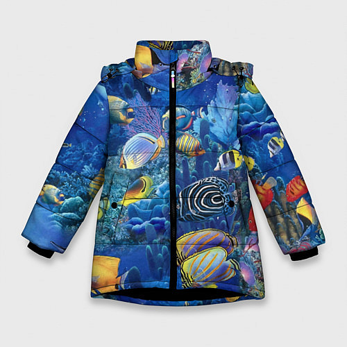Зимняя куртка для девочки Коралловые рыбки / 3D-Черный – фото 1