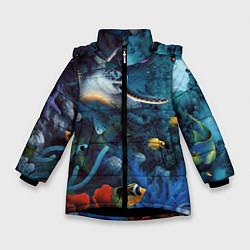 Куртка зимняя для девочки Морская черепаха, цвет: 3D-черный