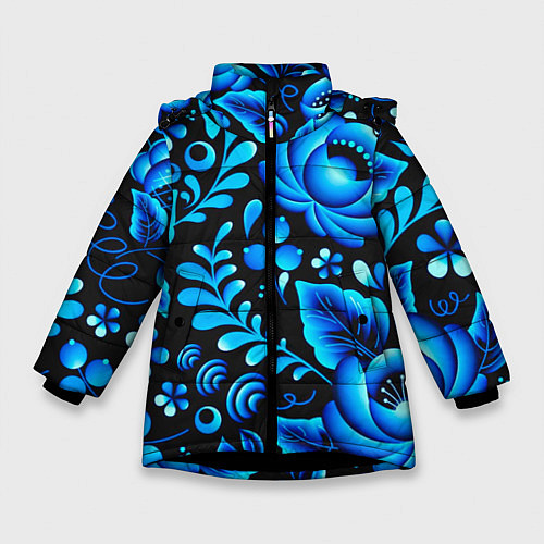 Зимняя куртка для девочки Гжель / 3D-Черный – фото 1