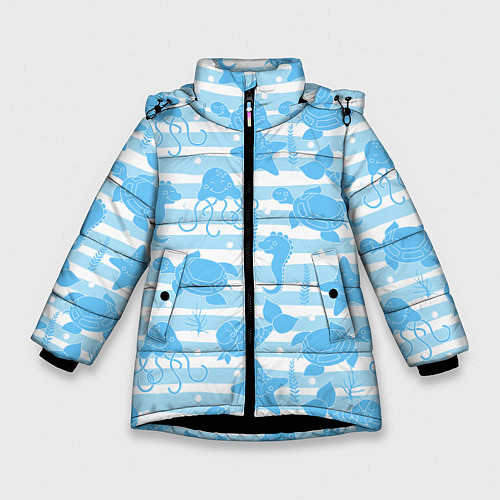 Зимняя куртка для девочки Морские жители / 3D-Черный – фото 1