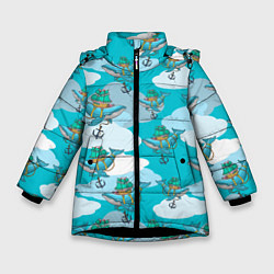 Зимняя куртка для девочки Киты и корабль