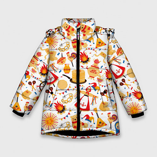 Зимняя куртка для девочки Славянская символика / 3D-Черный – фото 1