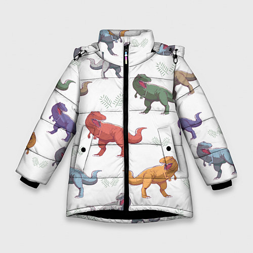 Зимняя куртка для девочки Разноцветные тираннозавры / 3D-Черный – фото 1