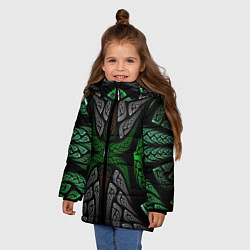 Куртка зимняя для девочки Серо-Зеленые Узоры, цвет: 3D-черный — фото 2