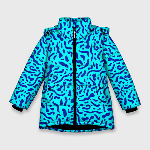 Зимняя куртка для девочки Неоновые синие узоры / 3D-Черный – фото 1