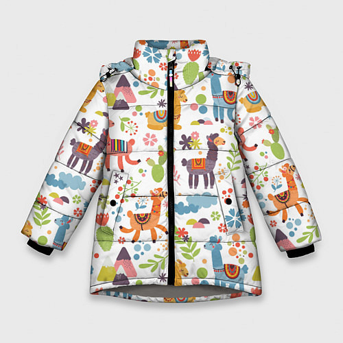 Зимняя куртка для девочки Ламы / 3D-Светло-серый – фото 1
