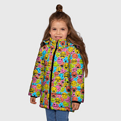 Куртка зимняя для девочки Смайлики, цвет: 3D-черный — фото 2