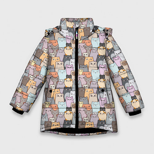 Зимняя куртка для девочки Котики / 3D-Черный – фото 1