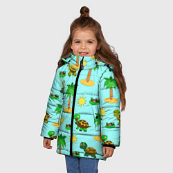Куртка зимняя для девочки Черепашки и пальмы, цвет: 3D-красный — фото 2