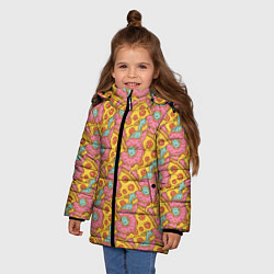 Куртка зимняя для девочки Пицца и пончики, цвет: 3D-черный — фото 2