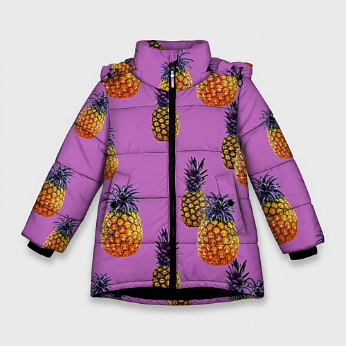 Зимняя куртка для девочки Ананасы / 3D-Черный – фото 1