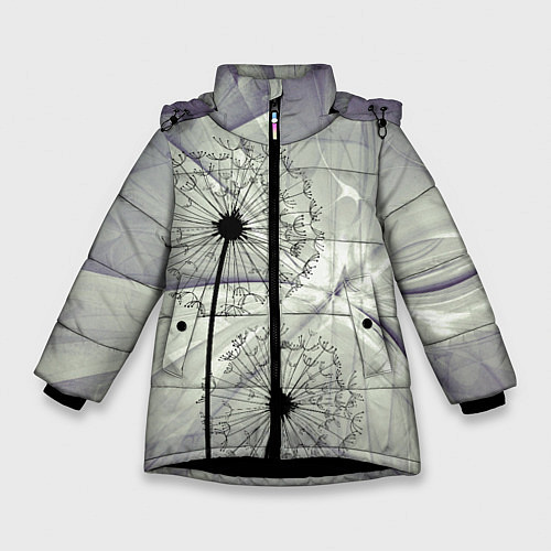 Зимняя куртка для девочки Одуванчики / 3D-Черный – фото 1