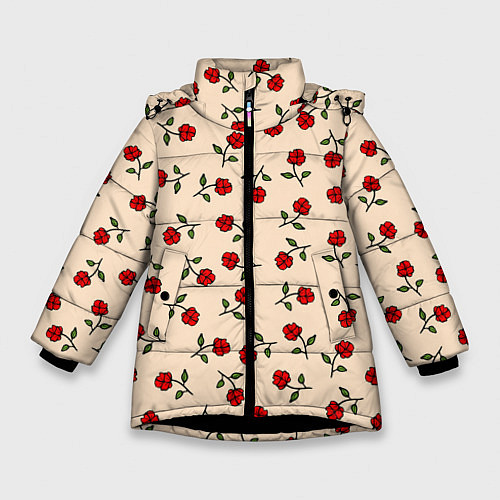 Зимняя куртка для девочки Прованс из роз / 3D-Черный – фото 1