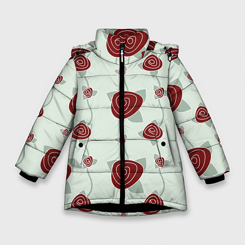 Зимняя куртка для девочки Узор розы / 3D-Черный – фото 1