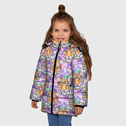 Куртка зимняя для девочки Тигр в цветах, цвет: 3D-светло-серый — фото 2