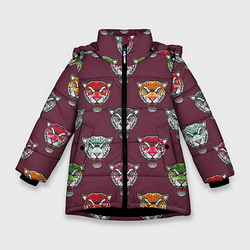 Зимняя куртка для девочки Дикие кошки / 3D-Черный – фото 1
