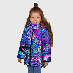 Куртка зимняя для девочки Неоновые Звери, цвет: 3D-красный — фото 2